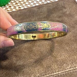 Gold-Tone Pink Floral Etched Bangle Bracelet
